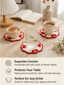 Cute Cherry Element Decorated Coaster, Vintage Style Desktop Accessory, Fashionable Tea Cup Coffee Cup Desktop Decoration, Suitable For Home Daily Decoration Matching - Multicolor - View 5