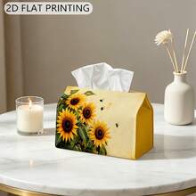 1pc Tissue Box Holder, Country Impressionist Plant Style - Sunflower Bee Yellow Texture, Durable Polyester Material, Multi-Functional Napkin Dispenser, Suitable For Home, Vehicle And Event Decoration, Tissue Box Holder, Napkin Box, Tissue Box Cover - A - View 10