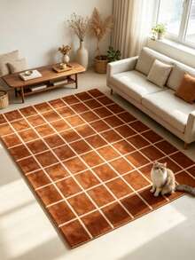 1pc Brown Checkerboard Checkered Art Rug, Decorative Carpet, Floor Mat, Home Decor, Area Rug, Casual Blanket, Asymmetrical Shaped Rug, Large Living Room Rug, Washable Carpet - Multicolor 2 - View 3