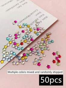 50 cái/gói trang trí nail hình sao dẹt đính đá, phụ kiện nail DIY mùa hè, charm nail - Nhiều màu - Xem 7