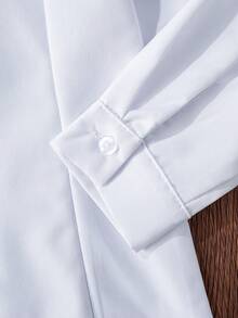 Teen Girls Classic Preppy Style Fitted White Long Sleeve Blouse, Suitable For School Activities, Parties, Performances And Formal Occasions - White - View 9