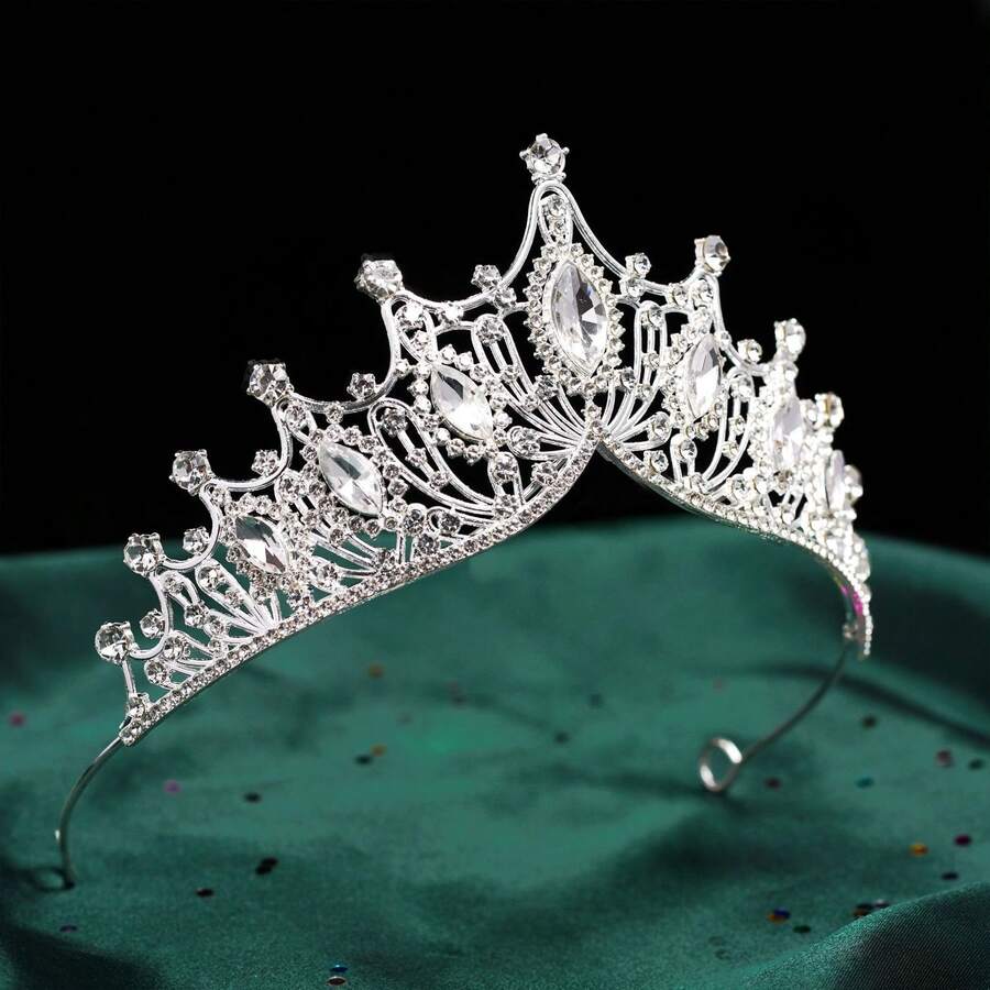 1PC/4PCS/6PCS Multiple Set Options Elegant Princess Hair Accessories Headband Crown For Women European American Ball Party Birthday Party Adult Wedding Photography Alloy Rhinestone Bridal Tiara Event Jewelry Gift Accessory - Silver - View 1