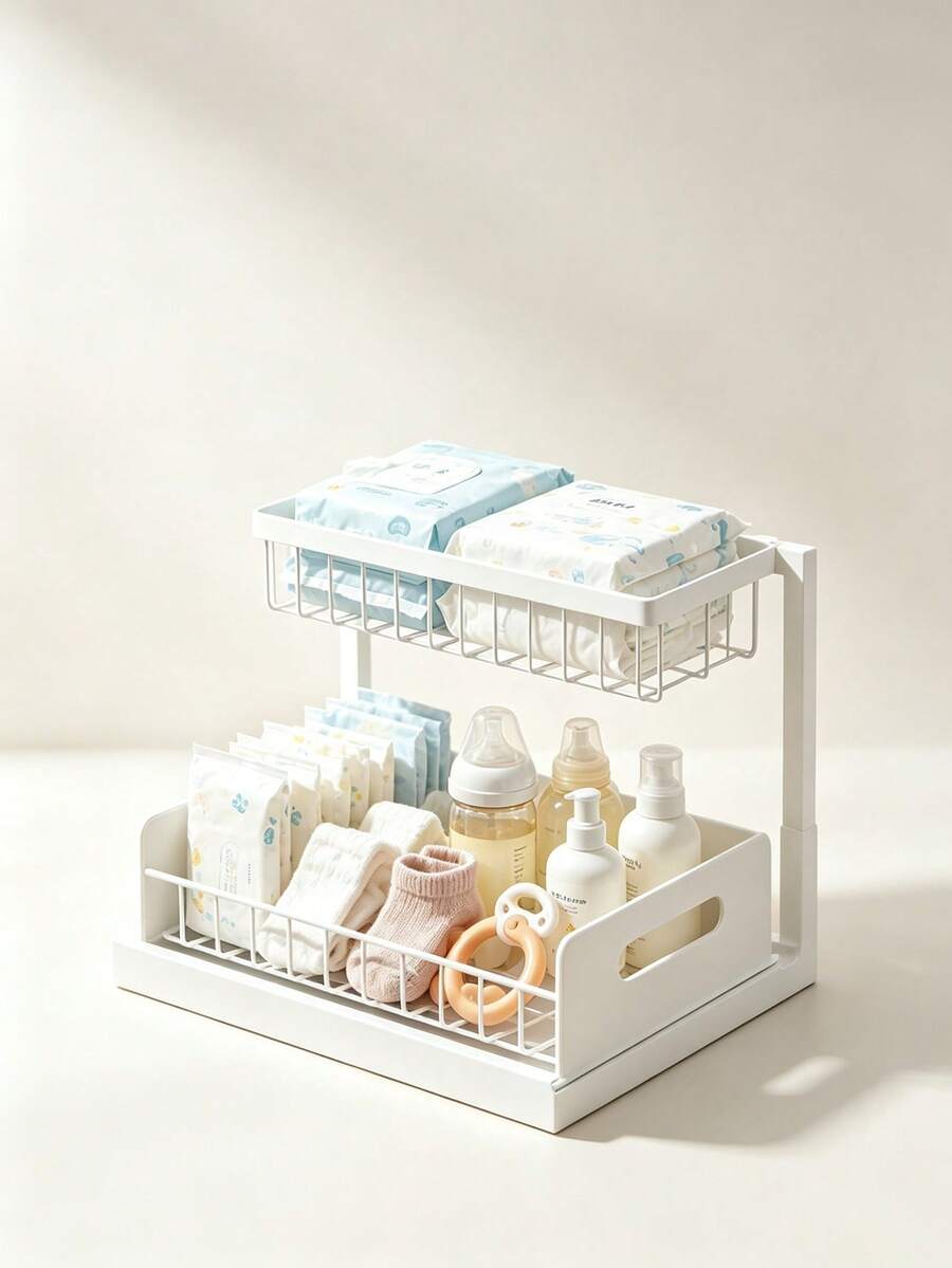 1pc Double-Layer Pull-Out Storage Rack, Suitable For Home Decor, Baby ...