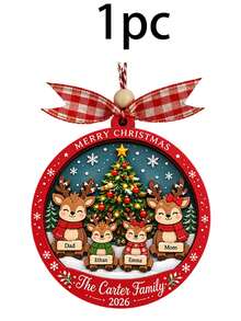 Custom Reindeer Christmas Ornament, Farmhouse Christmas Tree Hanging Decor, Personalized Family Name Keepsake, Festive Home Accent, Customized 2-5 Names Holiday Decor, Customizable Text Christmas Gift For Family, Father, Mother, Merry Christmas - Style C - View 7