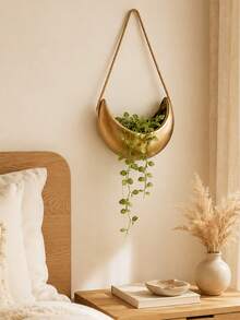 1pc Crescent Moon Hanging Planter With Rope, Moon Shaped Wall Hanging Plant Pot For Succulents & Trailing Plants, Boho Indoor Plant Holder, Home Decor For Living Room Bedroom Balcony - A - View 10