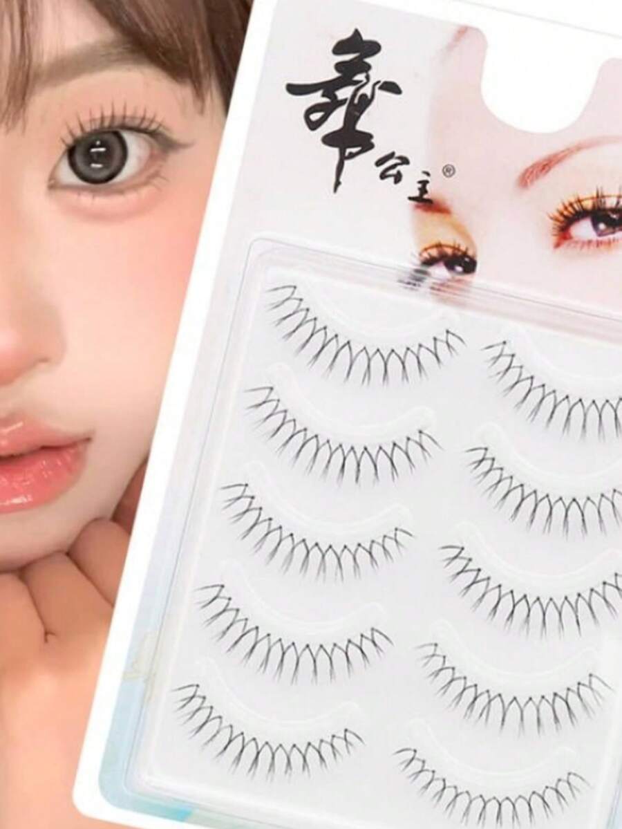 5 Pairs Japanese & Korean Style Clear Korean Makeup Invisible Stem Eyelashes With Natural Hair Flow