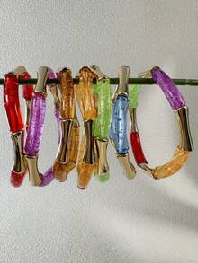 1 pieza/Pulsera de estilo bohemio con articulación de bambú acrílico dopamina, adecuada para mujeres con atuendo Y2K, regalo de joyería de estilo callejero - Multicolor - Ver 3