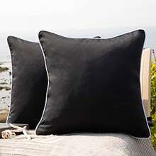 Phantoscope Pack of 2 Outdoor Waterproof Throw Pillow Covers Decorative Square Outdoor Pillows Cushion Case Patio Pillows for Couch Tent Sunbrella 18''x18 - Negro - Ver 1