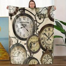 Vintage Clock Print Throw Blanket Rustic Country Cabin Ultrasoft Touch Blanket – Exotic Boho Aesthetic - Multicolor - View 4