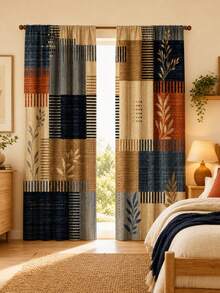2pcs Modern Geometric Grid Patchwork Print Semi-Sheer Curtains, Rod Pocket Hanging, High-Definition Digital Print, Privacy Protection, Hand Washable And Machine Washable, No Hooks, Suitable For Living Room, Bedroom, Study, Nordic Minimalist Style Home Decor - Multicolor - View 14