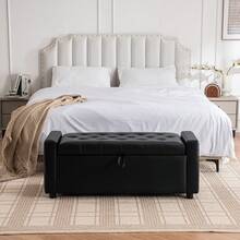Storage Bench With Storage Black Made Of Wood For Entryway And Hallway - Black - View 7