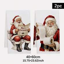 2PCS Kitchen Towel, Funny Santa Claus Pattern Kitchen Towel Dishcloth, 40*60cm Rectangular Microfiber Absorbent Cleaning Kitchen Towel, Perfect For Kitchen, Dining Room And Bathroom Use, Kitchen Decor, Home Decor, Neighbor Housewarming Gift, Dishcloth - Multicolor - View 3