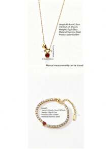 VceTd 1/2PCS Romantic Style Heart-Shaped Glass Inlaid Pendant Decoration With Heart-Shaped Pendant Tennis Chain Bracelet Stainless Steel Women's Jewelry Set Suitable For Women's Daily Wear Or Date Wear Or Gift - Yellow Gold - View 11