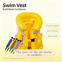 Adult Thickened PVC Inflatable Swim Ring Life Jacket Anti-Flip Adjustable Buoyancy Vest Pool Water Play Equipment Beginner Buckle - Yellow Life Jacket + Air Pump - View 1