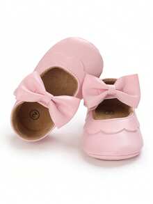 Premium Infant Girl Bow Mary Jane Shoes, Soft Sole Anti-Slip Newborn Princess Walking Shoes - Pink - View 4