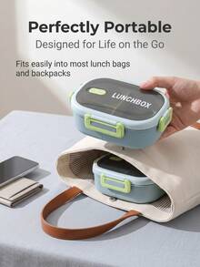 Flip-Top Snap-Lock Divided Plastic Bento Box, Microwave- Leak-Proof Lunch Box With Spoon, Portable For Students, Office Workers And Outdoor Use - Multicolor - View 3