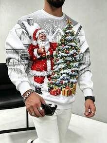 Men's 3D Christmas Print Drop Shoulder Crew Neck Sweatshirt, Holiday Essential & Fashionable Bestseller - متعدد الألوان - مشاهدة 2