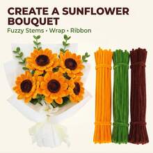 150/300pcs Handmade Floral Fuzzy Stem, Plush Fuzzy DIY Craft Sticks, Suitable For Flower Crafts, Art Projects, Creative Gift Packaging And Party Decoration (Sunflower Yellow, 11.81 Inches) - Multicolor - View 11
