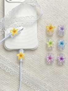 2pcs Gradient Plumeria Data Cable Protector, Anti-Breakage And Durable, Suitable For Daily Commute And Home Use, Gradient Ins Style Flower Data Cable Anti-Breakage Protector, Compatible With Apple 18W/20W PD Fast Charging, Holiday Small Gift, Cute Small Gift Recommendation For Best Friends - 2PCS Plumeria - View 2