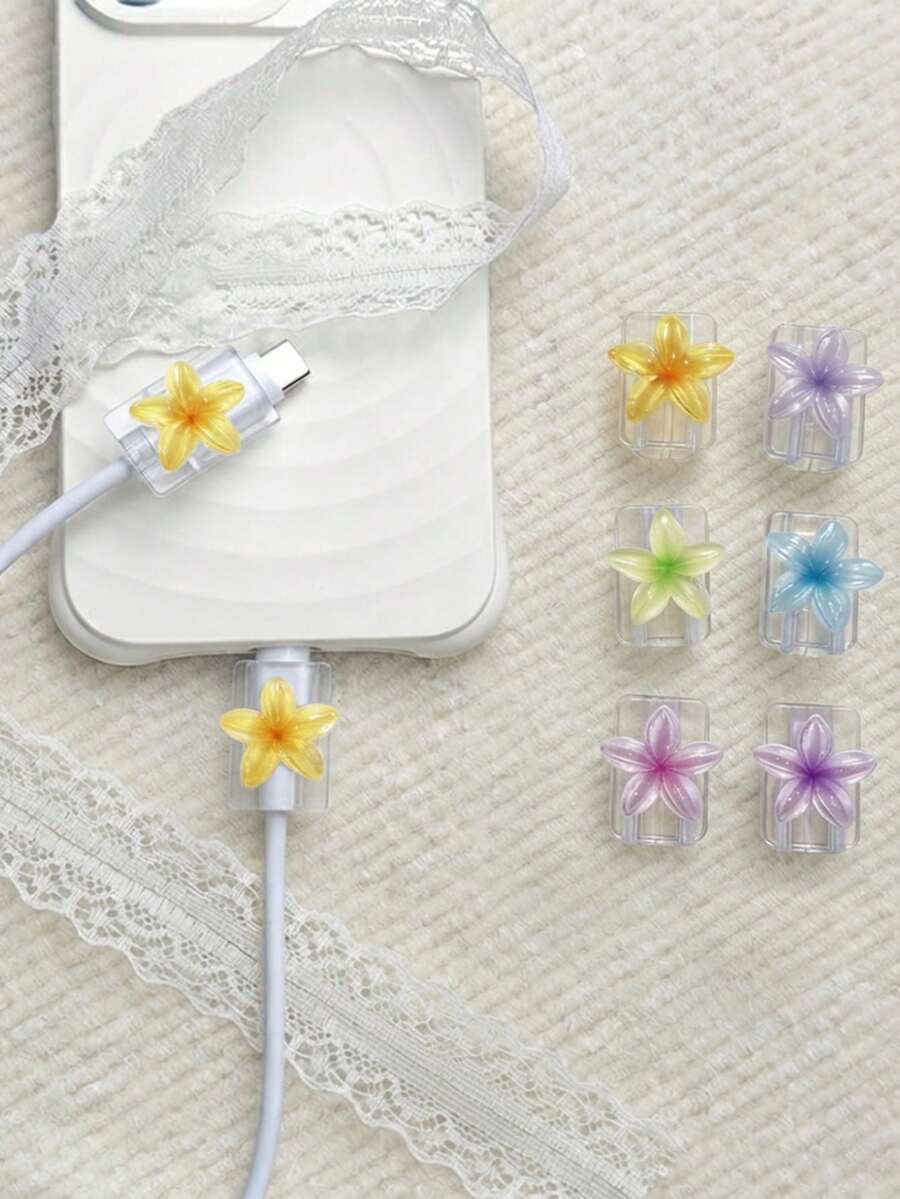 2pcs Gradient Plumeria Data Cable Protector, Anti-Breakage And Durable, Suitable For Daily Commute And Home Use, Gradient Ins Style Flower Data Cable Anti-Breakage Protector, Compatible With Apple 18W/20W PD Fast Charging, Holiday Small Gift, Cute Small Gift Recommendation For Best Friends
