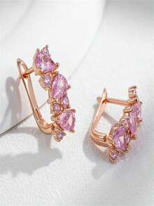 1 Pair Elegant White Cubic Zirconia Champagne Gold Plated Women's Earrings, Suitable For All Special Celebrations Throughout The Year, Enhance Your Charm - White - View 3