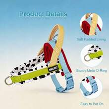 1PC New Cow Print Color Block Saddle Style Pet Dog Harness And Leash Set, Easy To Put On And Take Off, Comfortable Lining, Adjustable Size, Integrated Anti-Pull Handle, Matching Pattern Leash, Fashionable And Cute, Durable Polyester Material, Suitable For Small And Medium Dogs, Perfect For Daily Walks, Outdoor Hiking, Camping And Picnics - Green - View 4