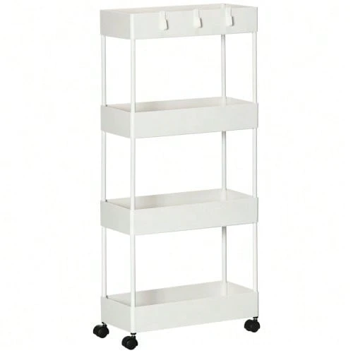 4-Tier Rolling Kitchen Cart, Storage Shelf With Wheels And Brakes, Versatile, White - 白色 - 查看 1