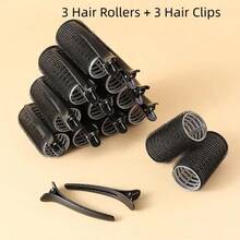 6pcs/Set Self-Gripping Hair Roller Set, Salon Hair Curler Set, Includes 3 Hair Rollers And 3 Hair Clips, Suitable For Medium To Short Hair, Self-Fixing Hair Roller Set, Heatless Hair Curler Set With Clips, Suitable For Long, Medium, Short, Thick, Fine Hair - Black - View 7