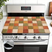 1pc Colorful Plaid Printed Pattern, 2D Printed Flat Stove Protector Mat, Rubber Non-Slip Heat-Resistant Stove Cover Pad, Suitable For Induction Cooktop, Glass Stove, Multi-Functional Scratch-Resistant Mat, Best Choice For Oven, Washing Machine, Dryer, Kitchen Decoration - Multicolor - View 7