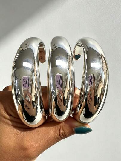 3/2/1pc Minimalist Fashion Punk Style Silver CCB Curved Open Cuff Bracelet Set, Suitable For Women's Daily Casual, Party, Beach, Vacation, Layering