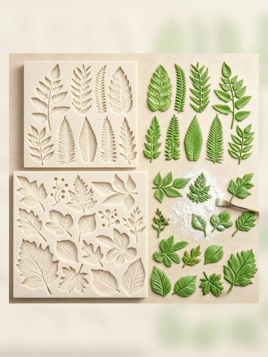 Tropical Fern Leaf Silicone Mold, Vine Leaf Chocolate Fondant Candy Mold, Cake Cupcake Decoration Tool, Polymer Clay Resin And Frosting Handmade Special Use, Non-Stick Easy To Clean Baking Decoration Mold