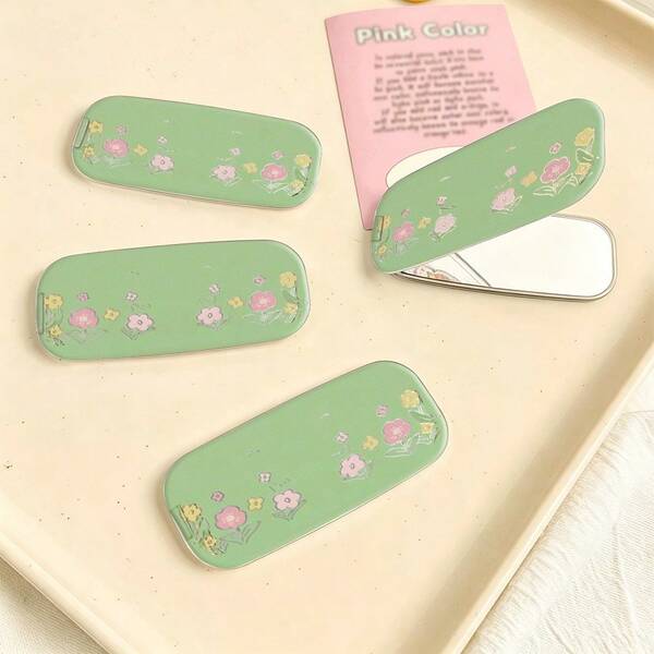 1pc Cartoon Grass Flower Adhesive Makeup Mirror Phone Stand Foldable Mirror Binge-Watching Stand Niche Minimalist New Style