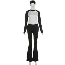 Fashionable Women's Round Neck Long Sleeve Cropped Top With Flare Pants 2 Pieces Set, Suitable For Daily Casual Wear Or Autumn Outfit - Black - View 10