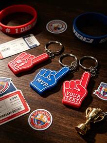 1Pc Personalized 3D Printed Foam Finger Keychain - Custom Text Sports Fan Keyring, #1 Fan Team Spirit Accessory, Varsity Style Keychain , Graduation, Sports Events, Games, Gifts & More - Multicolor - View 3