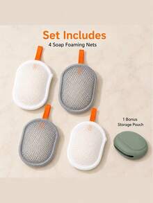 5pcs Set: 4 Soap Foaming Nets + 1 Portable Storage Box With Hanging Rope, Soap Foaming Net, Bathroom Soap Storage Foaming Bag, Includes Portable Storage Bag - Multicolor - View 11