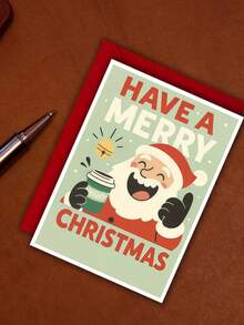 1Set Funny Santa Christmas Card With Envelope - Humorous Vintage Holiday Note For Coffee Lovers, Friends, Coworkers, And Family. Cute Xmas Postcard To Spread Holiday Cheer And Laughter - Sets - View 7