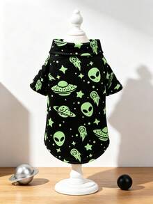 LUCKIE PAL 1pc Black Alien Spaceship Funny Print Casual Fashionable Summer Pet Shirt, Suitable For Cats And Dogs Indoor And Outdoor - Black - View 6