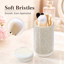 Set Kuas Makeup Lengkap Bertabur Berlian Imitasi, Set Kuas 6-in-1 Kreatif dengan Hiasan Berlian, Kuas Bedak dan Kuas Eyeshadow Ultra Lembut, Alat Makeup, Set Perjalanan Portabel dengan Cermin Terintegrasi - MultiWarna - View 1