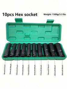 10-Piece Professional Electric Socket Set - 8-24mm Long And Short Hex Sockets, Compatible With Impact Drivers | Heavy-Duty Chrome Vanadium Steel Construction | Suitable For Automotive, Machinery And DIY - A - View 4