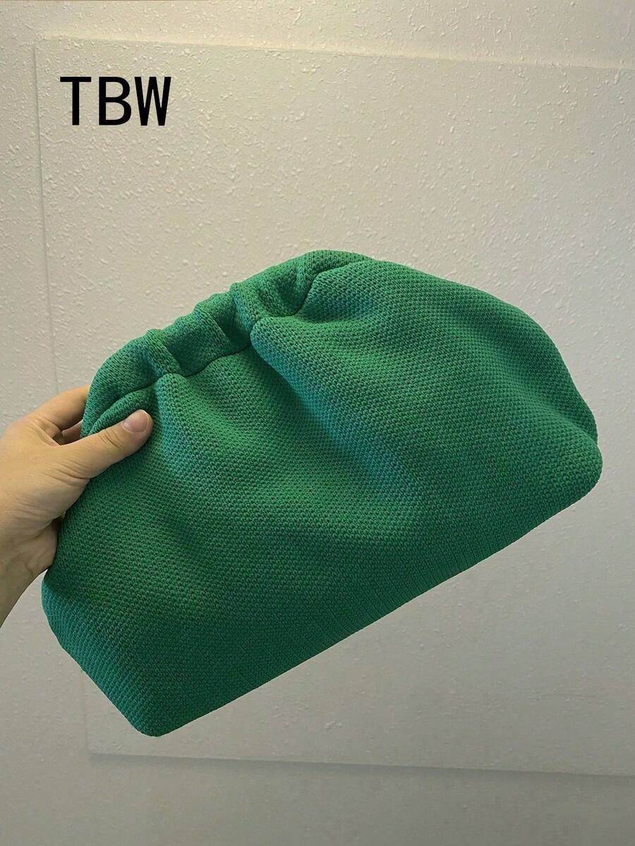 Women's Knitted Clutch Bag, Green, Large Capacity, Classic Retro Clasp Closure, Vacation Travel Style - Green - View 1