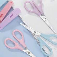 Stainless Steel Round Tip Scissors With Protective Cover, Pink, Purple And Light Blue Portable Multi-Function Scissors, Ergonomic Design, Suitable For Office, School, Home And Craft Projects, Can Cut Fabric, Paper And Metal Wire - Multicolor - View 3