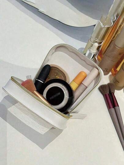 1/2pcs Mini Makeup Bag - Women's Small Makeup Bag, Waterproof Travel Toiletry Bag, Transparent Window And Gold Zipper Clear Console Organizer Lunch Bag Travel Bag Women's Bag, Small Makeup Bag/Mini Makeup Bag Fits In Wallet | Cute Leather Makeup Bag | Wallet Organizer | Car Travel Wallet Essential