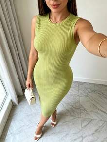Women Sweater Dresses - Fruit Green - View 2
