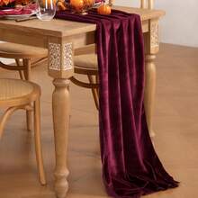 1pc Vintage Burgundy Velvet Table Runner, Drapey Luxury Velvet Fabric, Wedding Thanksgiving Christmas Halloween Home Dining Table Decor Cloth - Multicolor - View 4