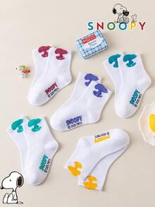 SNOOPY 1/5/10 أزواج جوارب سنوب للأطفال حتى منتصف الساق، جوارب أطفال بتصميم جاكار ملون بسيط ياباني بنمط جرو لطيف ومرح - متعدد الألوان - مشاهدة 7
