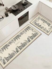1 Pc Floral And Leaf Pattern Kitchen Mat, 3.5 Mm Soft Rubber That Absorbs Water And Is Easy To Clean. Suitable For Corridors, Bathrooms, Living Rooms, Outdoor Door Mats, And Toilets. Useable Throughout The Year And For Various Holidays. - Multicolor - View 8