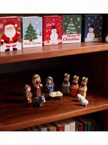 Metal Tin Box Jesus Nativity Scene Set, Holy Family Figurines, Portable Jesus Birth Desktop Decoration, Religious Christmas Home Bookshelf Decor Gift, Holiday Collectible Gift - Multiple Styles - View 3