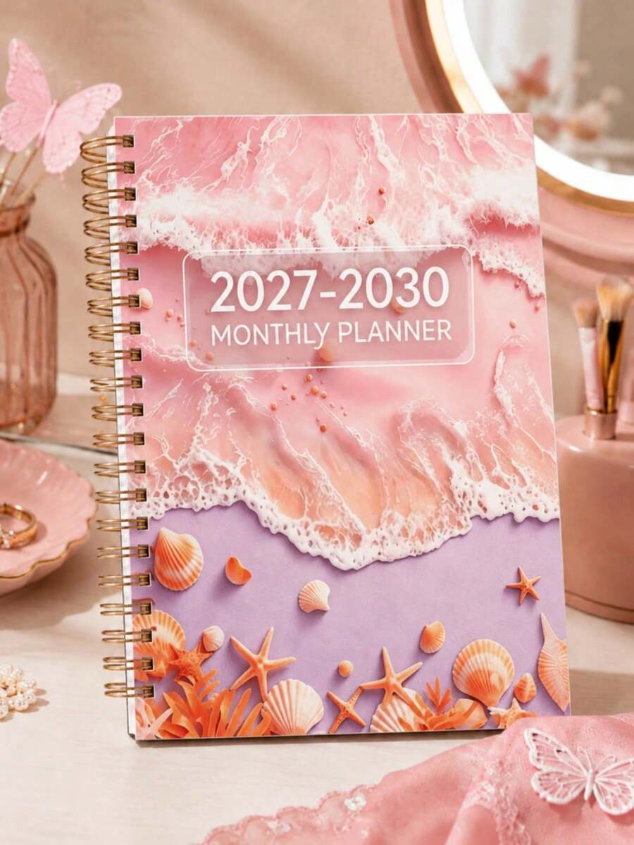2027-2030 Long-Term Monthly Planner, 142 Pages, 60-Month Weekly & Monthly Planner Notebook, Ocean Wave Shell And Starfish Cover, Suitable For Work And Home, Back-To-School Supplies, Office Desktop Accessories, Home Essentials - One Size - View 1