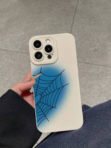 1pc Autumn Dark Style Halloween Spider Web Large Window Phone Case, Ins Influencer Halloween Atmosphere Spider Web Print Phone Case, Beige Matte Raised Camera Lens Full Coverage Shockproof Soft Shell, Suitable For Personal Use, Halloween, Birthday Gift Choice; Compatible With IPhone Case & Galaxy Case, Compatible With IPhone 17/17 Pro/17 Pro Max, Compatible With IPhone 18 Pro/18 Pro Max, Galaxy S24 Ultra/S25 Ultra - White - View 4