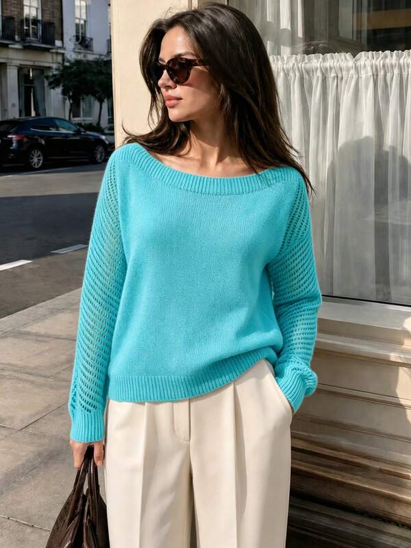 Comfortable Plus Size Long Sleeve Pullover Knit Sweater, Regular Fit, Slightly Elastic, Suitable For Daily Wear.